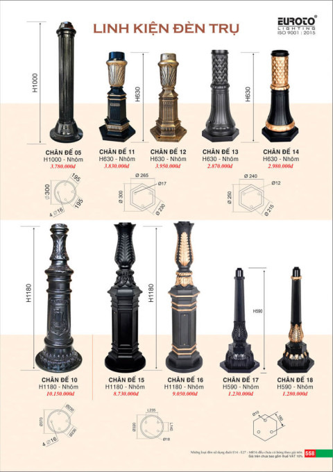 Chân đế, linh kiện đèn trụ Euroto