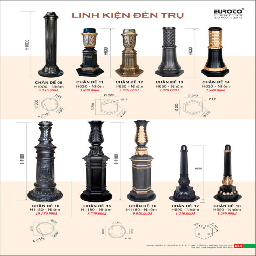 Chân đế, linh kiện đèn trụ Euroto