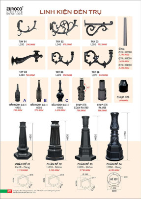 Chân đế, đầu ngọn, tay, linh kiện đèn trụ Euroto