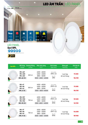 Đèn led panel âm trần MPE seri RPL 6W, 9W, 12W, 18W, 24W