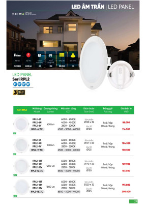 Đèn led panel âm trần MPE seri RPL2 6W, 9W, 12W, 18W ánh sáng trắng, trung tính, vàng và 3 chế độ