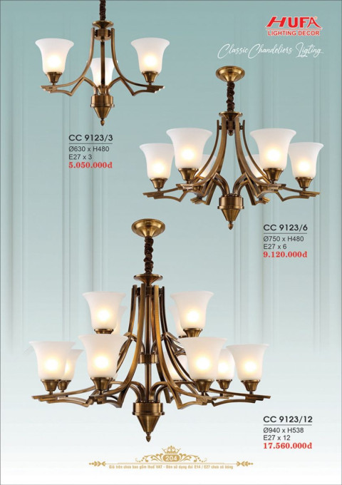 Đèn chùm cổ điển Hufa CC 9123/3, CC 9123/6, CC 9123/12