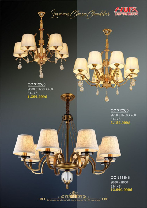 Đèn chùm cổ điển Hufa CC 9125/5, CC 9125/8, CC 9118/8