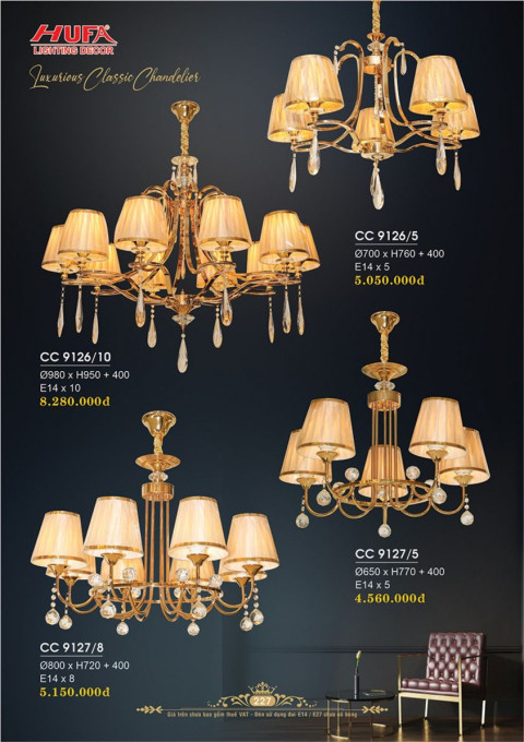 Đèn chùm cổ điển Hufa CC 9126/5, CC 9126/10, CC 9127/5, CC 9127/8
