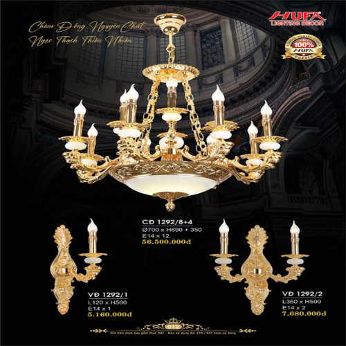 Đèn chùm đồng Hufa CĐ 1292/8+4, VĐ 1292/1, VĐ 1292/2