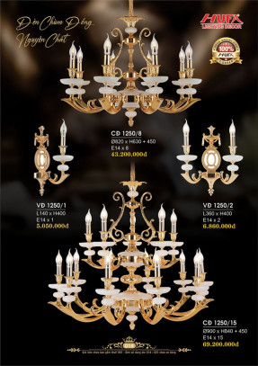 Đèn chùm đồng Hufa CĐ 1250/8, CĐ 1250/15, VĐ 1250/1, VĐ 1250/2
