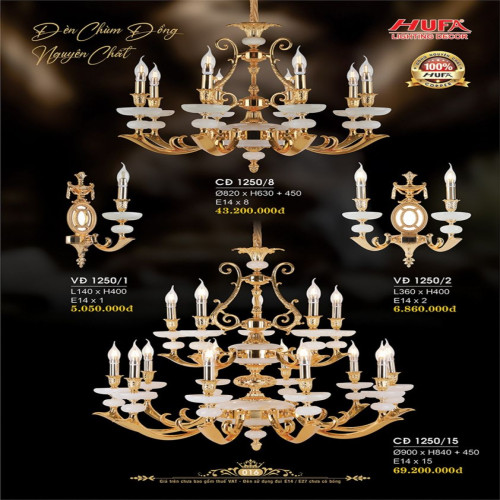 Đèn chùm đồng Hufa CĐ 1250/8, CĐ 1250/15, VĐ 1250/1, VĐ 1250/2