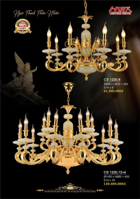 Đèn chùm đồng Hufa CĐ 1225/8, CĐ 1225/12+6
