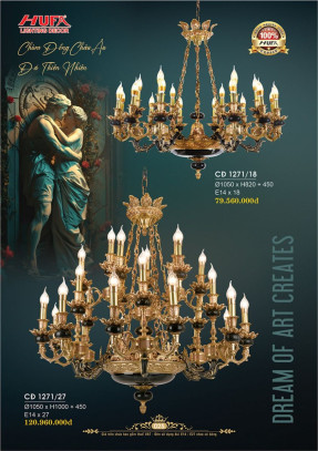 Đèn chùm đồng Hufa CĐ 1271/18, CĐ 1271/27