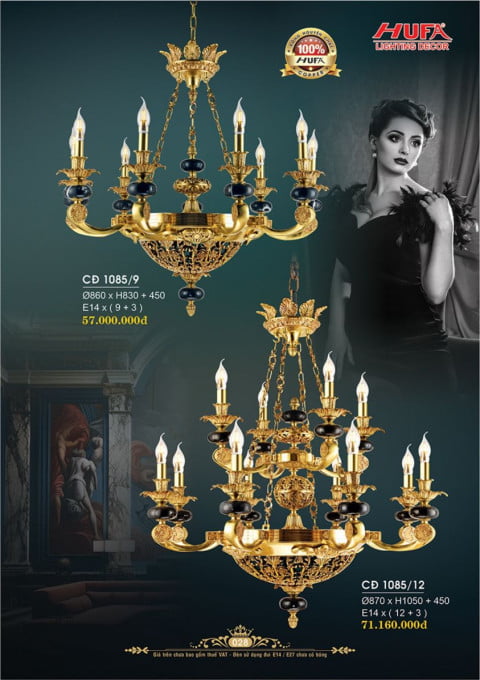 Đèn chùm đồng Hufa CĐ 1085/9, CĐ 1085/12