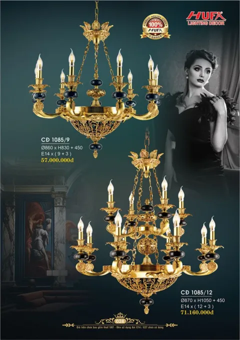 Đèn chùm đồng Hufa CĐ 1085/9, CĐ 1085/12