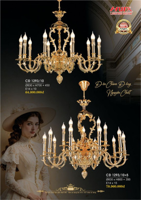 Đèn chùm đồng Hufa CĐ 1293/10, CĐ 1293/10+5