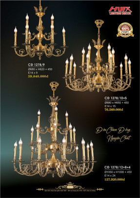 Đèn chùm đồng Hufa CĐ 1278/9, CĐ 1278/10+5, CĐ 1278/12+8+4