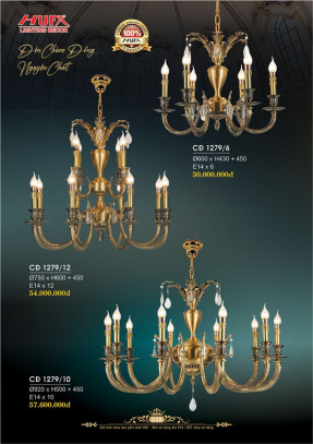 Đèn chùm đồng Hufa CĐ 1279/6, CĐ 1279/12, CĐ 1279/10