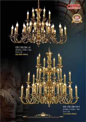 Đèn chùm đồng Hufa CĐ 1101/24+6, CĐ 1101/28+14+7