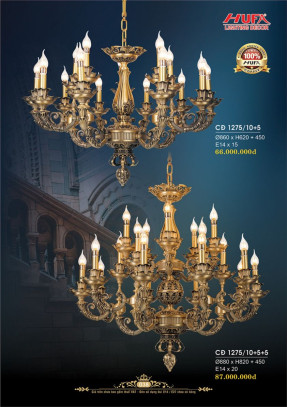 Đèn chùm đồng Hufa CĐ 1275/10+5, CĐ 1275/10+5+5
