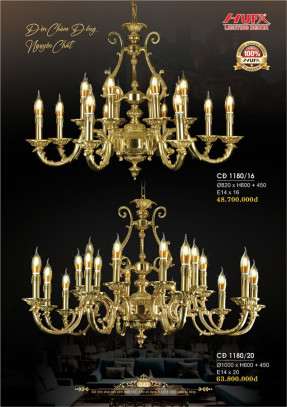 Đèn chùm đồng Hufa CĐ 1180/16, CĐ 1180/20