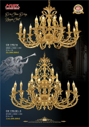 Đèn chùm đồng Hufa CĐ 1192/16, CĐ 1192/20+5