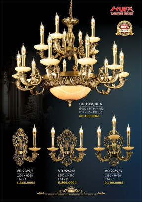 Đèn chùm đồng Hufa CĐ 1208/10+5, VĐ 9269/1, VĐ 9269/2, VĐ 9269/3