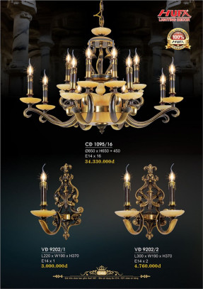 Đèn chùm đồng Hufa CĐ 1095/16, VĐ 9202/1, VĐ 9202/2