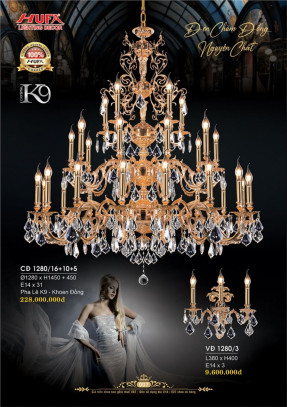 Đèn chùm đồng Hufa CĐ 1280/16+10+5, VĐ 1280/3