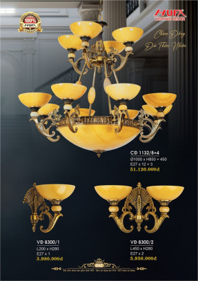 Đèn chùm đồng Hufa CĐ 1132/8+4, VĐ 8300/1, VĐ 8300/2