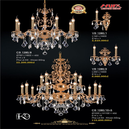 Đèn chùm đồng Hufa CĐ 1280/8, CĐ 1280/10+5, VĐ 1280/1, VĐ 1280/2