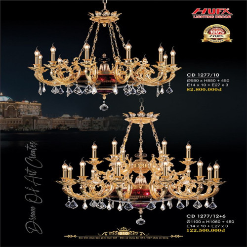 Đèn chùm đồng Hufa CĐ 1277/10, CĐ 1277/12+6