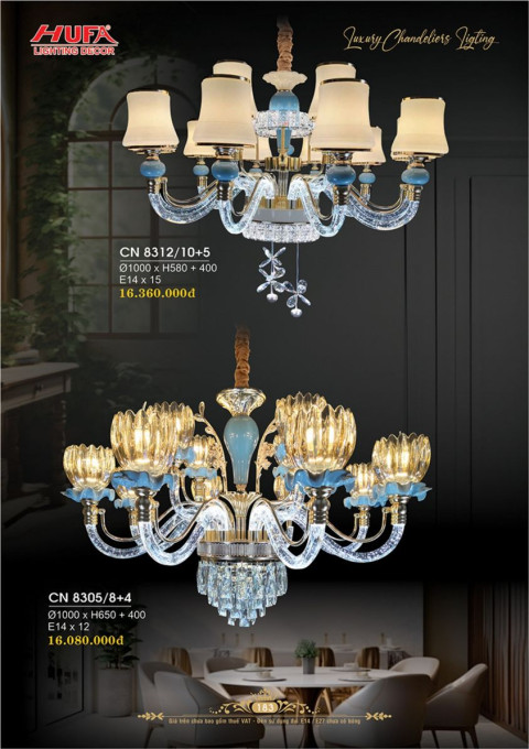 Đèn chùm nến Hufa CN 8305/8+4, CN 8312/10+5
