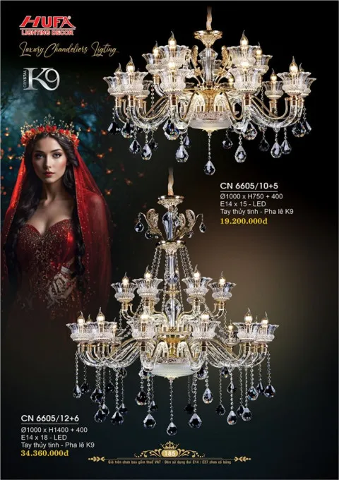 Đèn chùm nến Hufa CN 6605/10+5, CN 6605/12+6