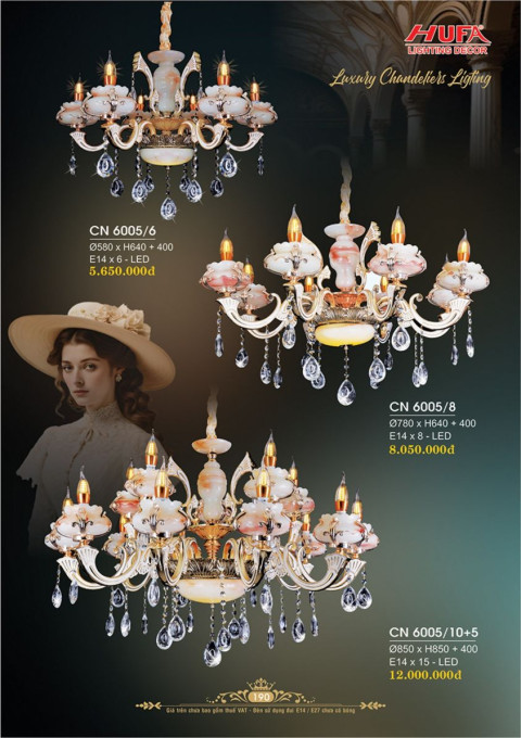 Đèn chùm nến Hufa CN 6005/6, CN 6005/8, CN 6005/10+5
