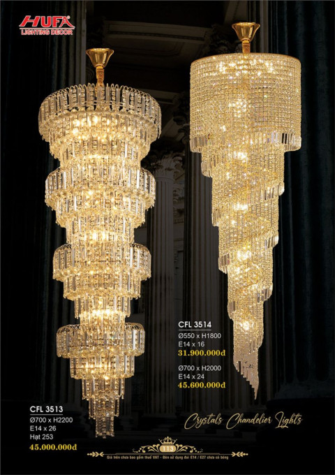 Đèn chùm pha lê thông tầng Hufa CFL 3513, CFL 3514