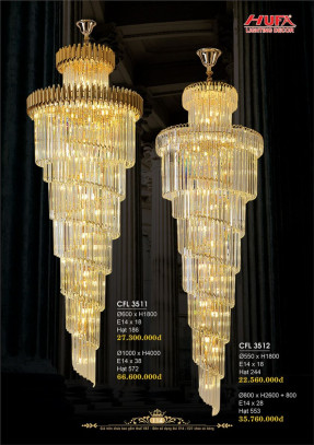Đèn chùm pha lê thông tầng Hufa CFL 3511, CFL 3512