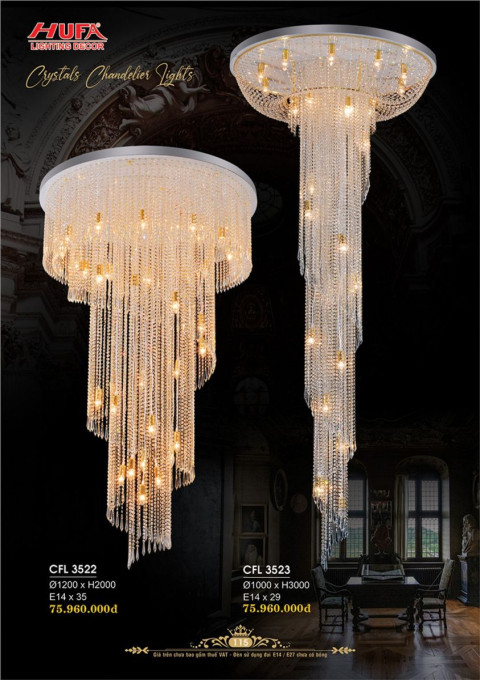 Đèn chùm pha lê thông tầng Hufa CFL 3522, CFL 3523