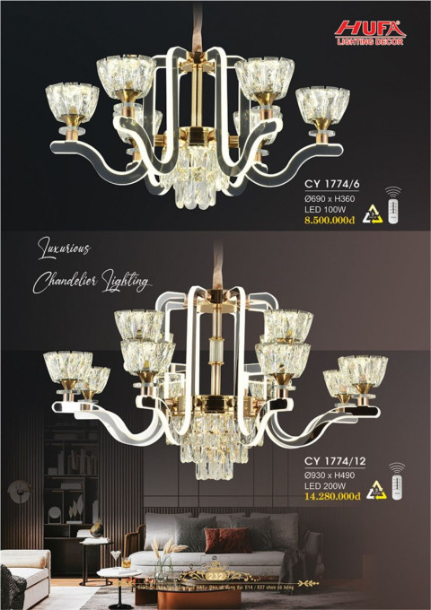 Đèn chùm Ý Hufa CY 1774/6, CY 1774/12