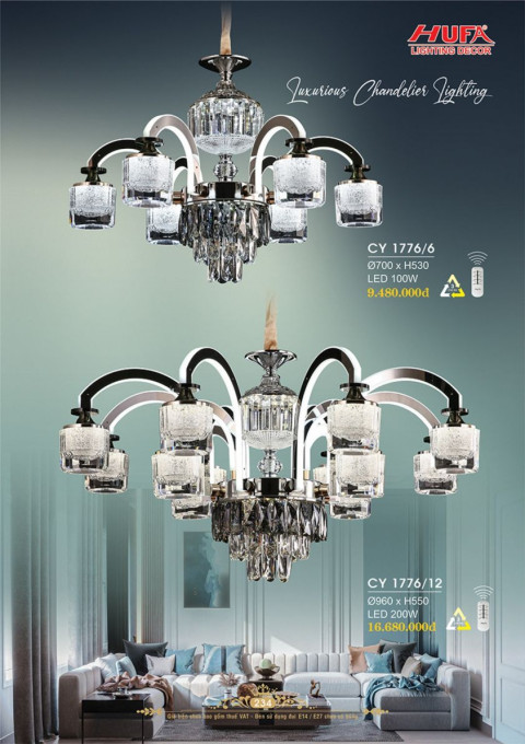 Đèn chùm Ý Hufa CY 1776/6, CY 1776/12