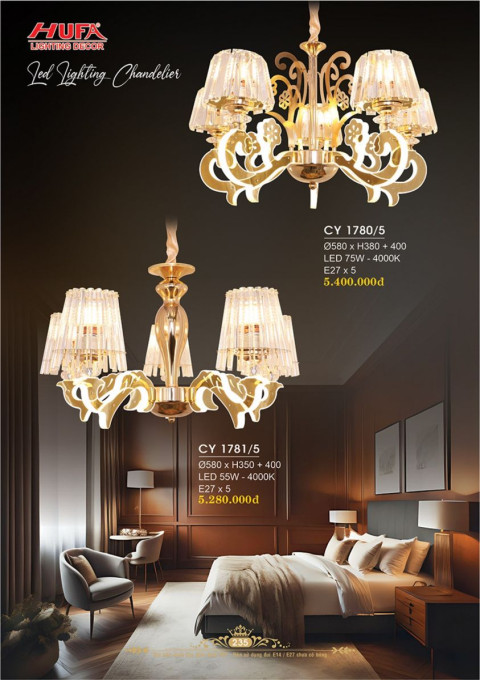 Đèn chùm Ý Hufa CY 1780/5, CY 1781/5