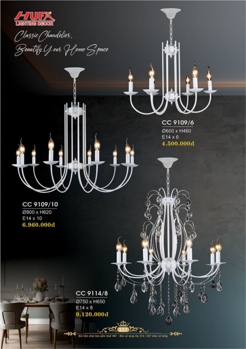 Đèn chùm cổ điển Hufa CC 9109/6, CC 9109/10, CC 9114/8