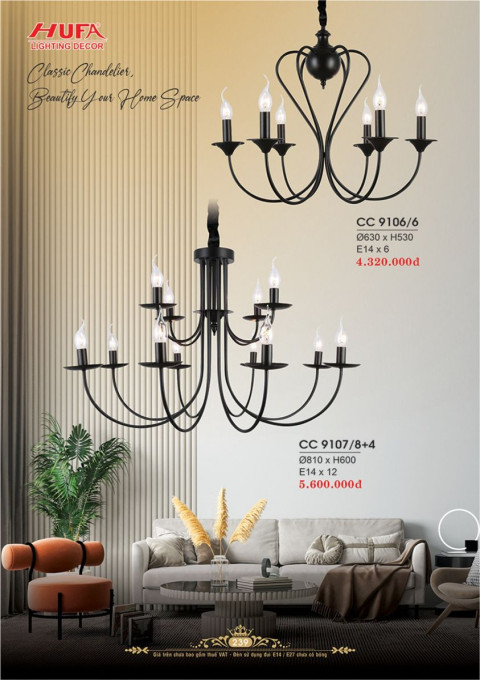 Đèn chùm cổ điển Hufa CC 9106/6, CC 9107/8+4