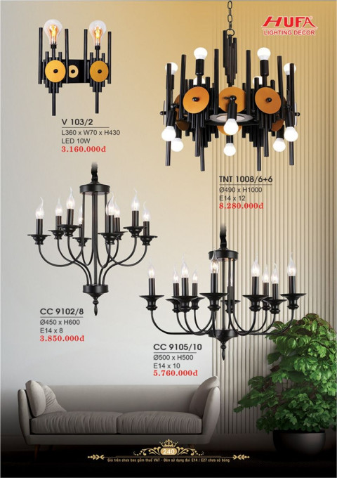 Đèn thả nghệ thuật Hufa TNT 1008/6+6, CC 9102/8, CC 9105/10, V 103/2
