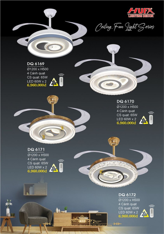 Đèn quạt Hufa DQ 6169, DQ 6170, DQ 6171, DQ 6172