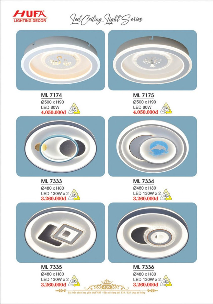 Đèn mâm LED Hufa ML 7174, ML 7175, ML 7333, ML 7334, ML 7335, ML 7336