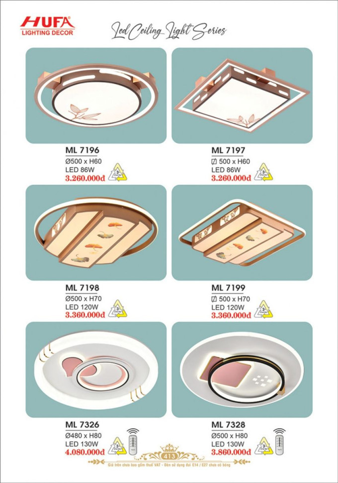 Đèn mâm LED Hufa ML 7196, ML 7197, ML 7198, ML 7199, ML 7326, ML 7328