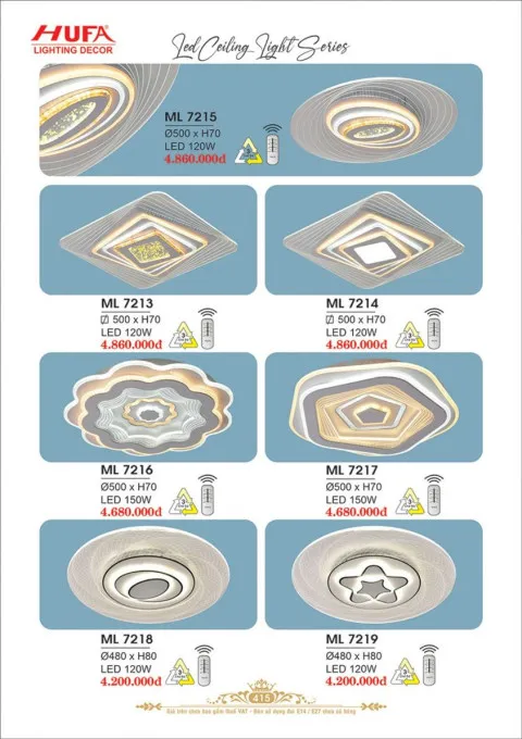 Đèn mâm LED Hufa ML 7213, ML 7214, ML 7215, ML 7216, ML 7217, ML 7218, ML 7219,