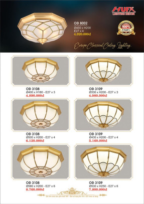 Đèn ốp trần đồng Hufa OĐ 3108, OĐ 3109