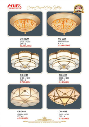 Đèn ốp trần đồng Hufa OĐ 3088, OĐ 6038, OĐ 3110, OĐ 220M, OĐ 220L