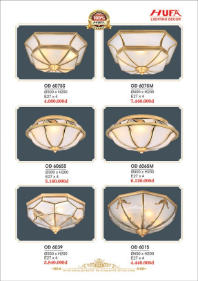 Đèn ốp trần đồng Hufa OĐ 6039, OĐ 6015, OĐ 6065S, OĐ 6065M, OĐ 6075S, OĐ 6075M