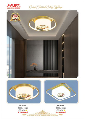 Đèn ốp trần đồng Hufa OĐ 3089, OĐ 3090