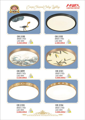 Đèn ốp trần đồng Hufa OĐ 3099, OĐ 3100, OĐ 3101, OĐ 3102, OĐ 3103, OĐ 3104