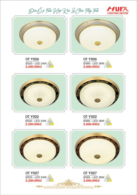 Đèn ốp trần Ý Hufa OTY 026, OTY 022, OTY 027